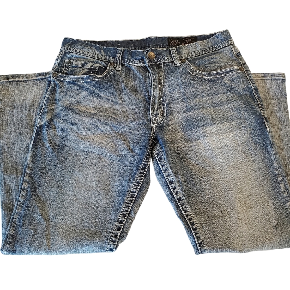 TK Axel Men's Weston Vintage Boot Jeans Flap Pockets Denim Distressed 34x29 - Picture 2 of 15
